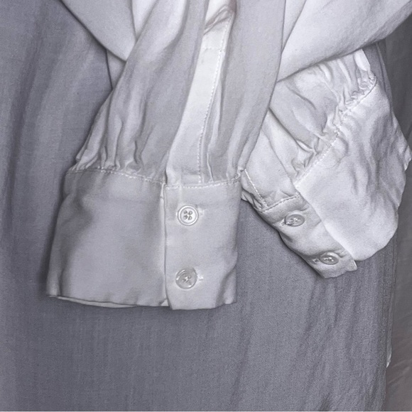 Sundance | White Ruffle Front Long Sleeve Button Up Shirt, Large - Picture 4 of 5